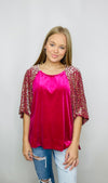 Raspberry Velvet Cheetah Top- CHEETAH, CHEETAH PRINT, CHEETAH TOP, pink top, PLUS, plus size, PLUS SIZE TOP, plus sizes, RASPBERRY, velvet, velvet top-Ace of Grace Women's Boutique