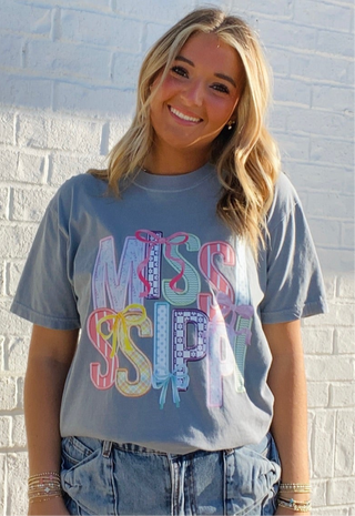 Mississippi Faux Embroidery T-Shirt- clothing,COMFORT COLOR,Curvy,graphic,graphic T-shirt,GRAPHIC TEE,Graphic Tees,graphic tshirt,high tops,Mississippi,OVERSIZED TOP,PLUS,plus size,plus size graphic tee,PLUS SIZE TEE,PLUS SIZE TOP,plus sizes,TOP,Tops-Ace of Grace Women's Boutique
