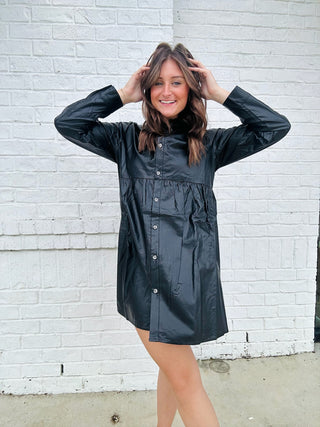 Black Leather Babydoll Dress- BLACK, black dress, black leather, church dress, Curvy, dresses & rompers, LEATHER, LEATHER DRESS, Pleather-Ace of Grace Women's Boutique