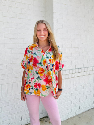 Floral Print Button Up Top- clothing,Curvy,floral,floral pattern,floral print,FLORAL TOP,florals,PLUS,summer,Tops-Ace of Grace Women's Boutique