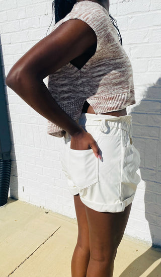 Cream Leather Shorts- Bottoms,clothing,CREAM SHORTS,dressy shorts,LEATHER,LEATHER SHORTS,Seasonal,shorts-Ace of Grace Women's Boutique