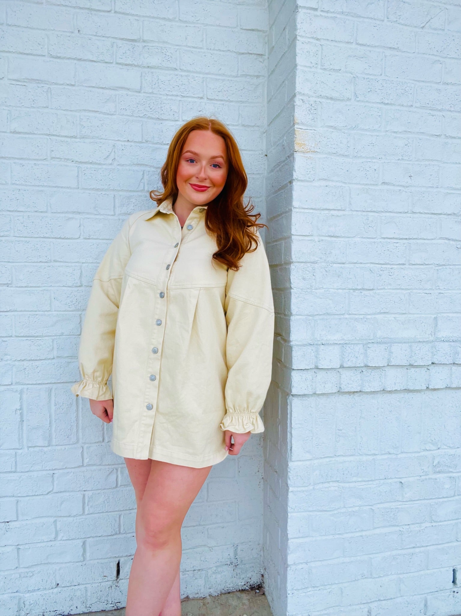 Cream Collared Denim Dress