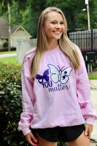 You Matter Sweatshirt • Allie from Alabama- Alabama,Allie,Allie from alabama,butterflies,butterfly,butterfly tee,clothing,comfy sweatshirt,Curvy,green sweatshirt,grey sweatshirt,Matter,mauve sweatshirt,Merch,oversized sweatshirt,pink sweatshirt,plus size sweatshirt,plus sweatshirt,purple sweatshirt,sweatshirt,SWEATSHIRTS,Tops,You matter-Pink-S-Ace of Grace Women's Boutique