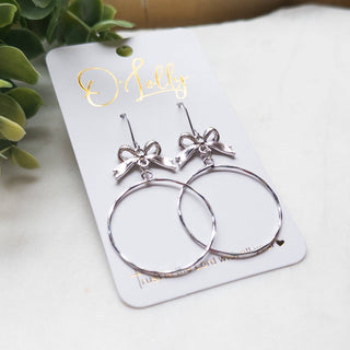 O’Lolly Silver Bow Hoop Dangle Earrings- earring,EARRINGS,Jewelry,o'lolly,SILVER,silver earrings-Ace of Grace Women's Boutique