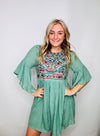 Sage Floral Mid Sleeve Dress- church dress, colorful dress, dress, floral dress, flowy dress, layered dress, plus size dress-Ace of Grace Women's Boutique