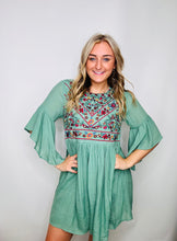 Sage Floral Mid Sleeve Dress