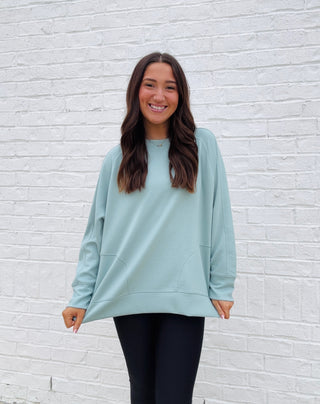 Light Sage Extreme Soft Side Slit Pullover- clothing,COMFY,comfy sweatshirt,Curvy,fall clothes,Lulu,oversized sweatshirt,PLUS,plus size,PLUS SIZE HOODIE,plus size sweatshirt,PLUS SIZE TOP,plus sizes,plus sweatshirt,pullover,Softstream,Softstreme,sweatshirt,SWEATSHIRTS,Tops-Ace of Grace Women's Boutique