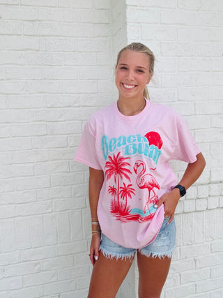 Beach Bum Flamingo Oversized Tee- beach,BEACH OUTFIT,clothing,Curvy,Flamingo,oversized,OVERSIZED TEE,OVERSIZED TOP,PLUS,Tops-Ace of Grace Women's Boutique