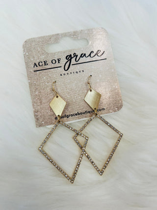 Gold Rhinestone Dangle Earrings- Accessories, EARRINGS, gold earrings, Jewelry-Ace of Grace Women's Boutique