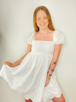 White Eyelet Puff Sleeve Dress - ONE SMALL LEFT Ace of Grace Boutique White Eyelet Puff Sleeve Dress - ONE SMALL LEFT Ace of Grace Boutique