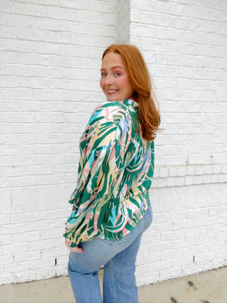 Green Multicolor Print Top- clothing,Curvy,Dolman,GREEN,Green shirt,LONG SLEEVE,long sleeve top,long sleeves,longsleeve,Perfect for work,PLUS,plus size,PLUS SIZE TEE,PLUS SIZE TOP,PLUS SIZE TSHIRT,Pretty,Tops,work,WORK SHIRT,WORK TOP-Ace of Grace Women's Boutique