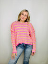 Multi-Colored Cheveron Weave Sweater- CROCHET SWEATER, fuzzy sweater, knit sweater, pink sweater, SWEATER.-Ace of Grace Women's Boutique