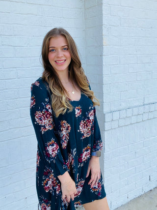 FLORAL PRINT TUNIC DRESS- church dress,clothing,dresses & rompers,FALL,fall clothes,floral-Ace of Grace Women's Boutique