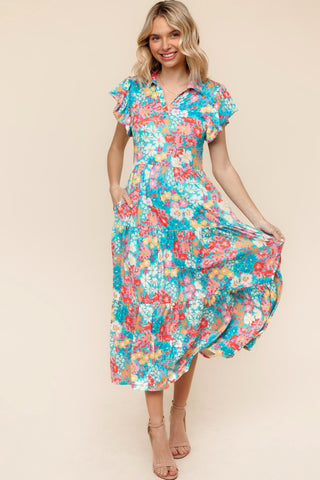 Collared Neck Dress- church dress,colorful dress,dress,dresses & rompers,floral dress,flowy dress,summer dress,tiered dress-Ace of Grace Women's Boutique