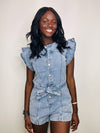 Light Denim Ruffle Sleeve Romper- DENIM ROMPER, gameday, ROMPER-Ace of Grace Women's Boutique