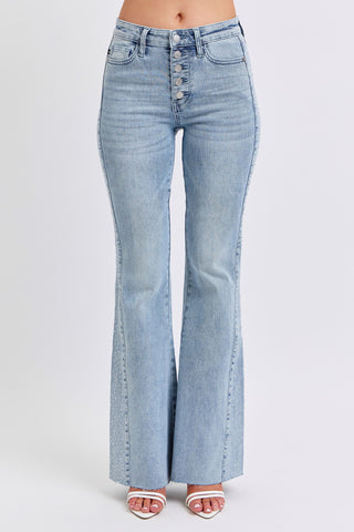 Judy Blue Rhinestone Flare Jeans- Bottoms, clothing, Curvy, denim jeans, flare jeans, JEANS, Judy, JUDY BLUE, plus jeans, PLUS SIZE JEANS, RHINESTONE JEANS-Ace of Grace Women's Boutique