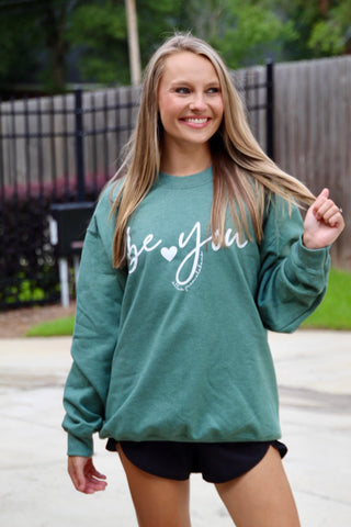 Be You Sweatshirt • Allie from Alabama • NEW COLORS-Shirt- Alabama, Allie, Allie from alabama, Be you, clothing, comfy sweatshirt, Curvy, grey sweatshirt, Merch, oversized sweatshirt, pink sweatshirt, plus size sweatshirt, plus sweatshirt, sweatshirt, SWEATSHIRTS, Tops-Heather Green-S-Ace of Grace Women's Boutique