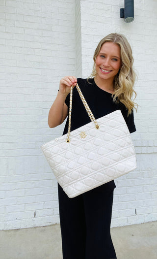 Ivory Quentin Quilted Tote - Caroline Hill- bag, bags, caroline hill, CAROLINE HILL PURSE, gifts, handbag, large bag, large purse, PURSE, quilted, QUILTED BAG, TOTE, TOTE BAG-Ace of Grace Women's Boutique