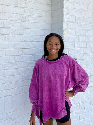 Acid Wash High-Low Pullover- Acid,black pullover,blue pullover,brown pullover,COMFY,comfy sweatshirt,Curvy,green sweatshirt,Hi-low,High-low,mineral,MINERAL WASH,MINERAL WASHED,oversized,oversized sweater,oversized sweatshirt,OVERSIZED TOP,pink pullover,pink sweatshirt,PLUS,plus size,plus size sweatshirt,plus sweatshirt,pullover,purple sweatshirt,sweatshirt,SWEATSHIRTS,Tops-Berry-S/M-Ace of Grace Women's Boutique