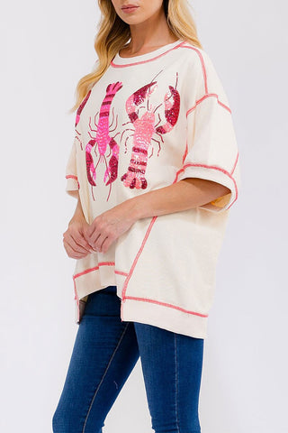 Sequin Crawfish Oversized Shirt- CRAWFISH,curv,Curvy,SEQUIN,sequin top,SEQUINS,Tops-Ace of Grace Women's Boutique