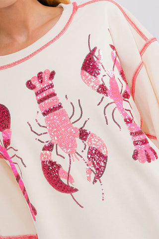 Sequin Crawfish Oversized Shirt- CRAWFISH,curv,Curvy,SEQUIN,sequin top,SEQUINS,Tops-Ace of Grace Women's Boutique