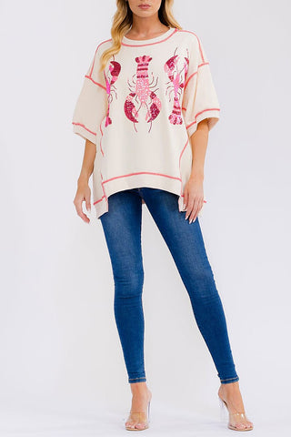 Sequin Crawfish Oversized Shirt- CRAWFISH,curv,Curvy,SEQUIN,sequin top,SEQUINS,Tops-Ace of Grace Women's Boutique