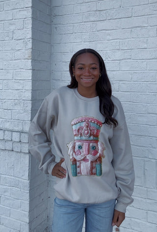 Tan Faux Yarn Nutcracker Sweatshirt- Curvy,nutcracker,nutcracker long sleeve,PLUS,plus size,Seasonal,Tops-Ace of Grace Women's Boutique