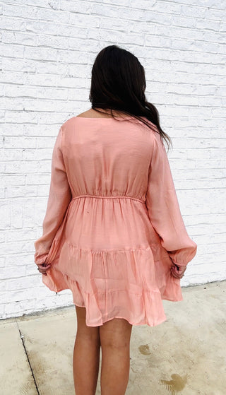 Soft Crinkled Long Sleeve Dress- BLUSH, church dress, clothing, colorful dress, dress, dresses & rompers, Dressy, dressy shorts, flowy dress, LONG SLEEVE, long sleeves, mini dress, pink dress, ruched dress, RUFFLED DRESS, SILK DRESS, WOMENS DRESS-Ace of Grace Women's Boutique