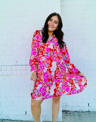 Red Floral Babydoll Dress- clothing,Curvy,dresses & rompers,Easter,Easter dress,floral,floral dress,floral pattern,floral print,florals-Ace of Grace Women's Boutique