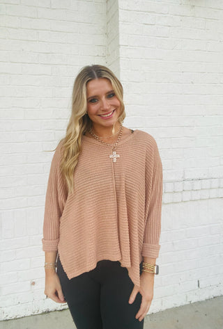 Camel Bubble Waffle Top- clothing,Curvy,Tops-Ace of Grace Women's Boutique
