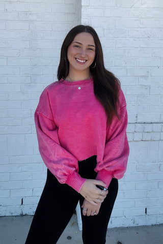 Acid Wash Cropped Pullover | 2 colors- Acid, clothing, comfy sweatshirt, cropped sweatshirt, FALL, fall clothes, pink sweatshirt, sweatshirt, SWEATSHIRTS, Tops-Ace of Grace Women's Boutique