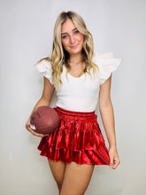 Red Metallic Ruffle Skort