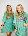 Sage Floral Mid Sleeve Dress- church dress, colorful dress, dress, floral dress, flowy dress, layered dress, plus size dress-Ace of Grace Women's Boutique