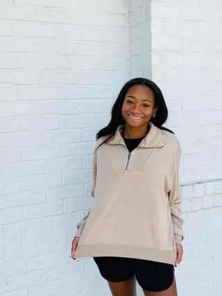 Half Zip Pullover Sweatshirt- half zip,outerwear,Tops-Ace of Grace Women's Boutique