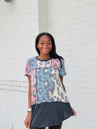Color Block Leopard Reversed Stitch Top- Tops-Ace of Grace Women's Boutique
