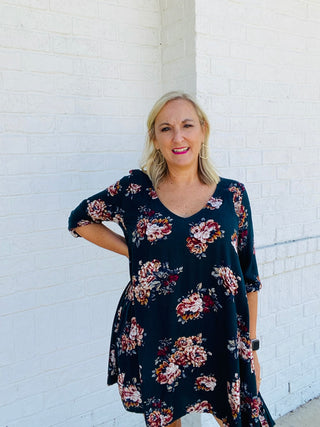 FLORAL PRINT TUNIC DRESS- church dress,clothing,dresses & rompers,FALL,fall clothes,floral-Ace of Grace Women's Boutique