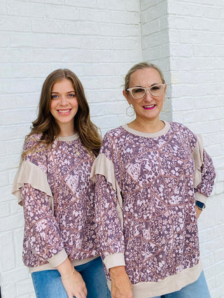 Floral Print Color Block Ruffle Top- Curvy,FALL,high tops,PLUS,plus size,Tops-Ace of Grace Women's Boutique