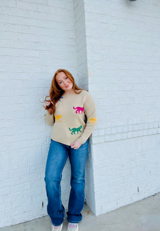 Beige Multi Colored Tiger Sweater- clothing, Curvy, fuzzy sweater, knit sweater, leopard sweater, Sale, SWEATER., Tops-Ace of Grace Women's Boutique
