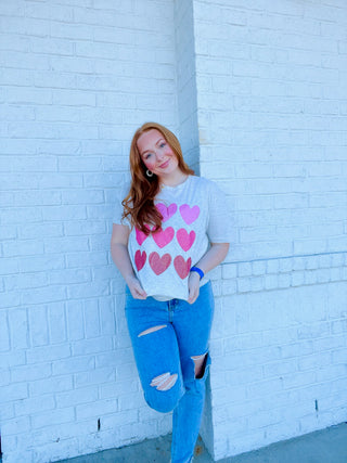 Glitter Heart Valentine Tee- clothing, Curvy, Graphic Tees, Sale, Seasonal, Tops, VALENTINE, Valentine Collection, VALENTINES, VALENTINES TOP, VALENTINES TSHIRT-Ace of Grace Women's Boutique