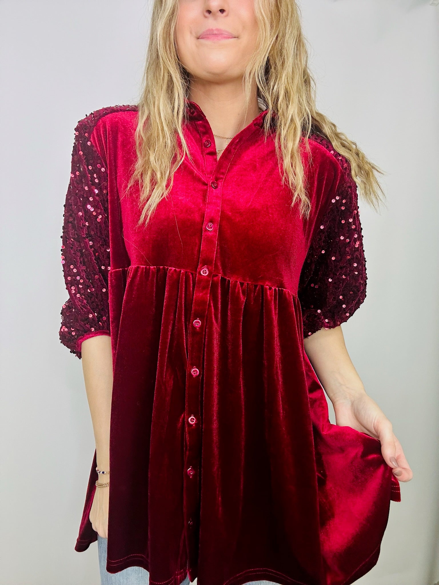 Velvet Sequin Button Up Shirt