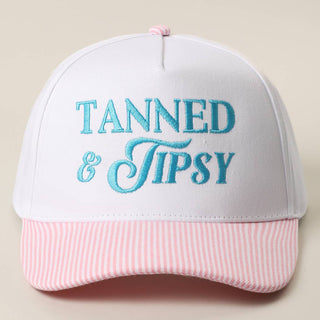 TANNED & TIPSY Embroidered Seersucker Brim Trucker Hat- Accessories,accessory,HAT,hats,trucker,trucker hat,trucker hats-PINK-ONE SIZE-Ace of Grace Women's Boutique