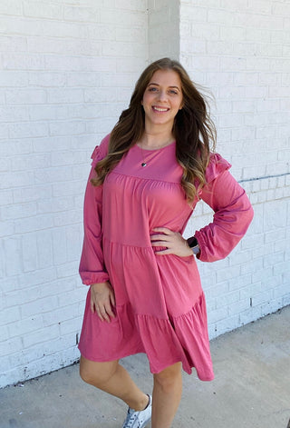 TIERED RUFFLE DETAIL DRESS - PINK- colorful dress,Curvy,dress,dresses & rompers,Dressy,Midi Dress,plus dress,plus size dress,teacher-Ace of Grace Women's Boutique