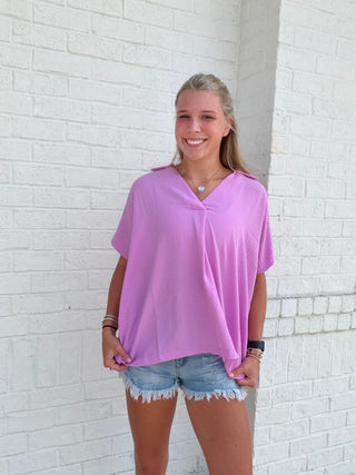 Collared V-Neck Top- COLORFUL,COLORFUL TOP,Curvy,Perfect for work,PLUS,plus size,PLUS SIZE TOP,plus sizes,summer,summer shirt,SUMMER TOP,summer work top,Tops,work,WORK SHIRT,WORK TOP,WOVEN,WOVEN TOP-Ace of Grace Women's Boutique