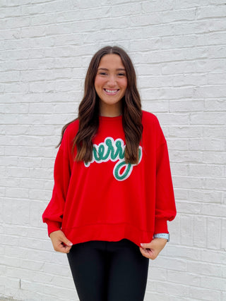 Merry Sweatshirt (cropped)- CHRISTMAS, CHRISTMAS CHEER, Christmas Longsleeve, CHRISTMAS SHIRT, christmas sweatshirt, Christmas tee, christmas top, Christmas tshirt, clothing, Curvy, holiday, HOLIDAYS, merry, MERRY CHRISTMAS, Seasonal, Tops-Ace of Grace Women's Boutique