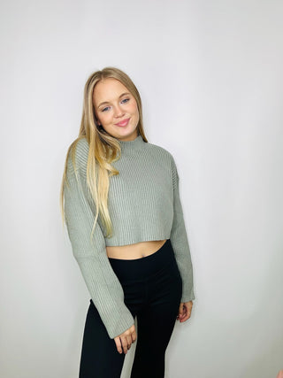 Long Sleeve Ribbed Crop Sweater- clothing, cropped sweater, FALL, fall clothes, fall transition, knit sweater, Sale, SWEATER., Tops, winter-Ace of Grace Women's Boutique