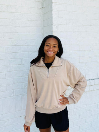 Half Zip Pullover Sweatshirt- half zip,outerwear,Tops-Ace of Grace Women's Boutique