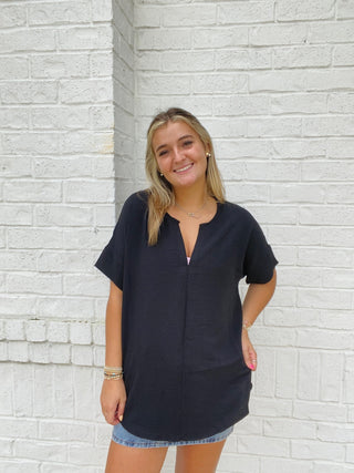 Woven Split Neck Top- clothing,Curvy,Perfect for work,PLUS,summer work top,Tops,work,WORK SHIRT,WORK TOP,WOVEN,WOVEN TOP-Ace of Grace Women's Boutique