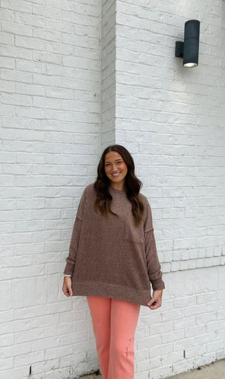 Oversized Drop Shoulder Sweater- brown sweater, clothing, Curvy, fall clothes, oversized sweater, plus size sweater, Tops-Ace of Grace Women's Boutique