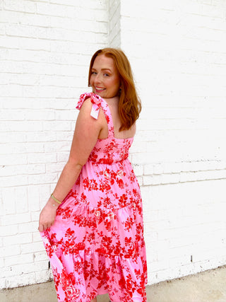 Pink Red Floral Dress- beach,beach dress,BEACH OUTFIT,dresses & rompers,floral,floral dress,floral pattern,floral print,florals,Love shack,Love shack fancy,MAXI,maxi dress,Sale,Seasonal-Ace of Grace Women's Boutique