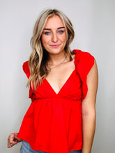 Red Tie-Back Ruffle Sleeve Top